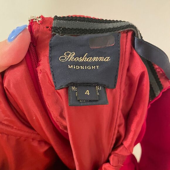 Shoshanna Midnight Off the Shoulder Ruffle Slit Cocktail Long Gown Red 4 - Picture 12 of 13